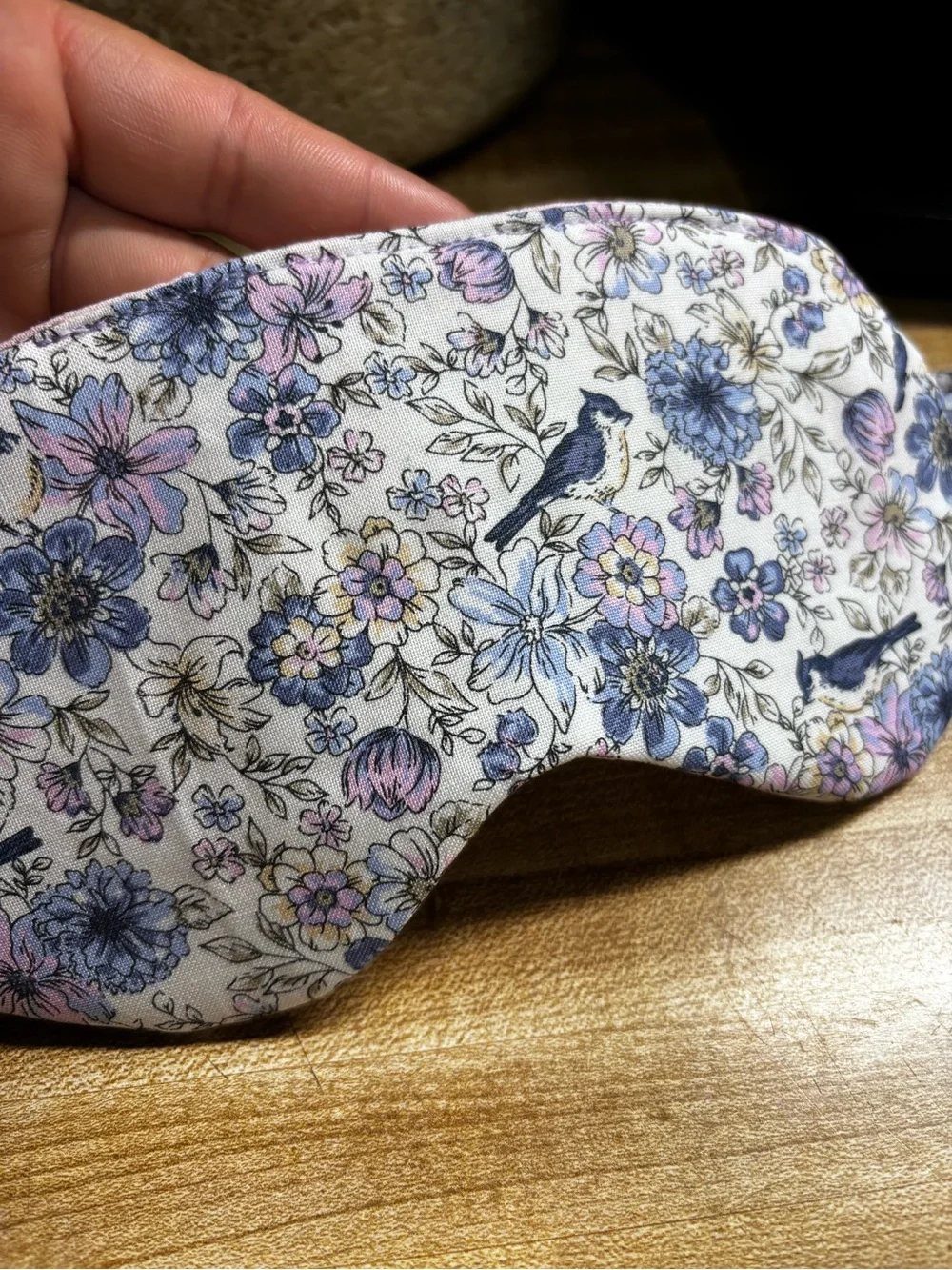 Floral & Bird Print Sleep Mask in Pink and Blue